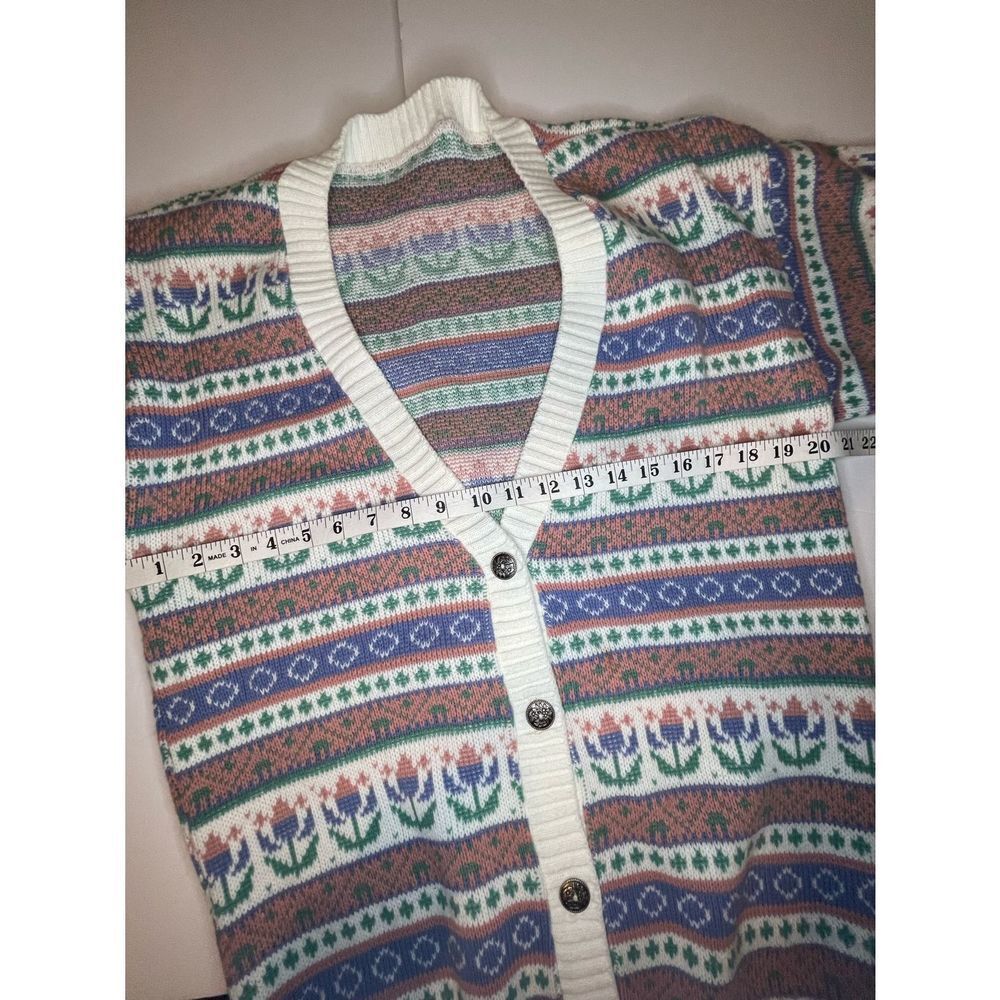 Vintage 80s / 90s Womens Medium Pastel Floral Knit Cardigan Sweater USA - Picture 7 of 9